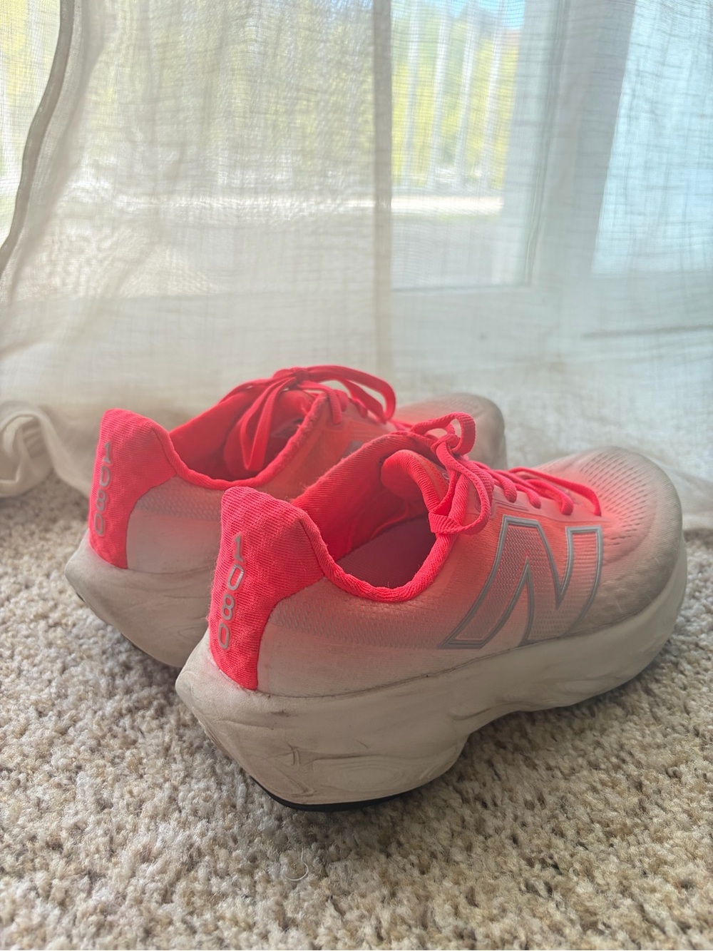 New Balance White and Neon Pink Women's Running Shoes